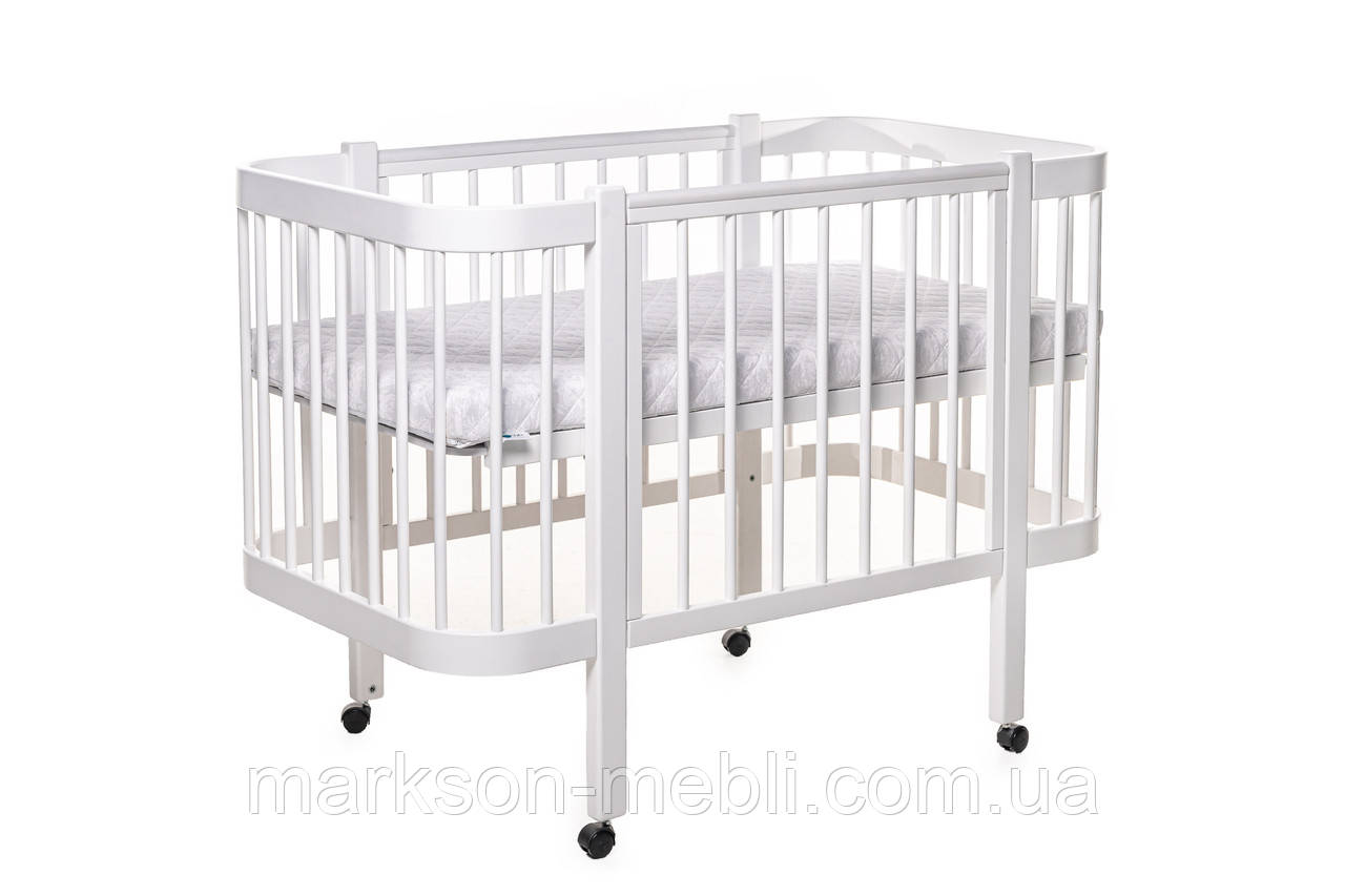 Дитяче ліжечко «Баю-бай» без шухляди, маятниковий механізм, бук, 120×60 см, біле