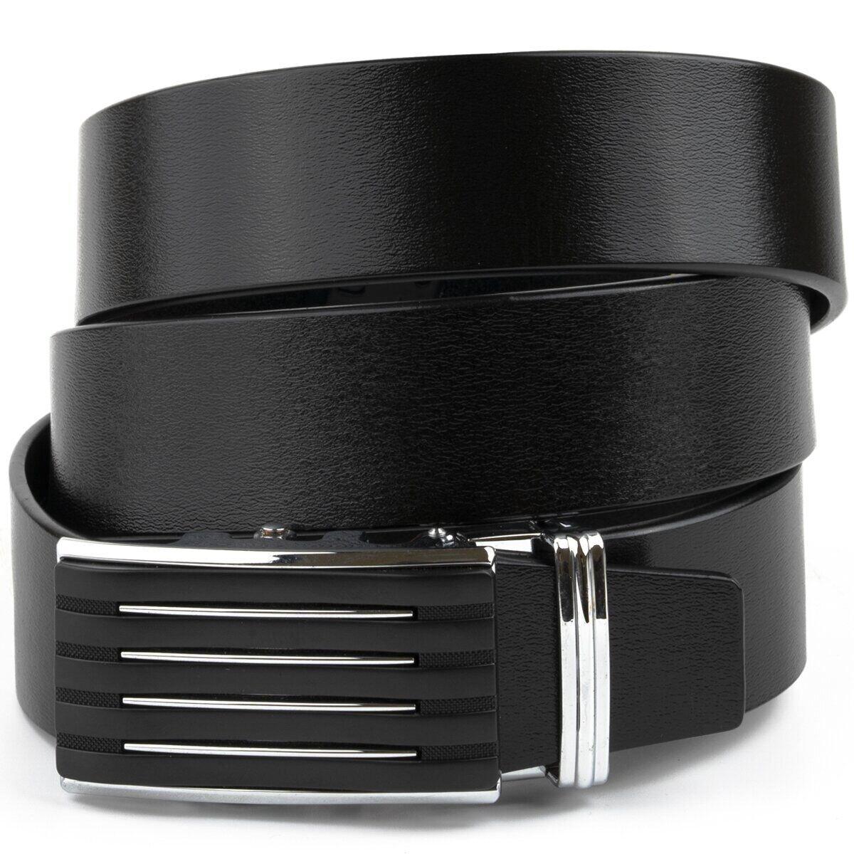 Ремінь чоловічий з автоматичною пряжкою смужка Vintage 20301 Чорний, фото 1