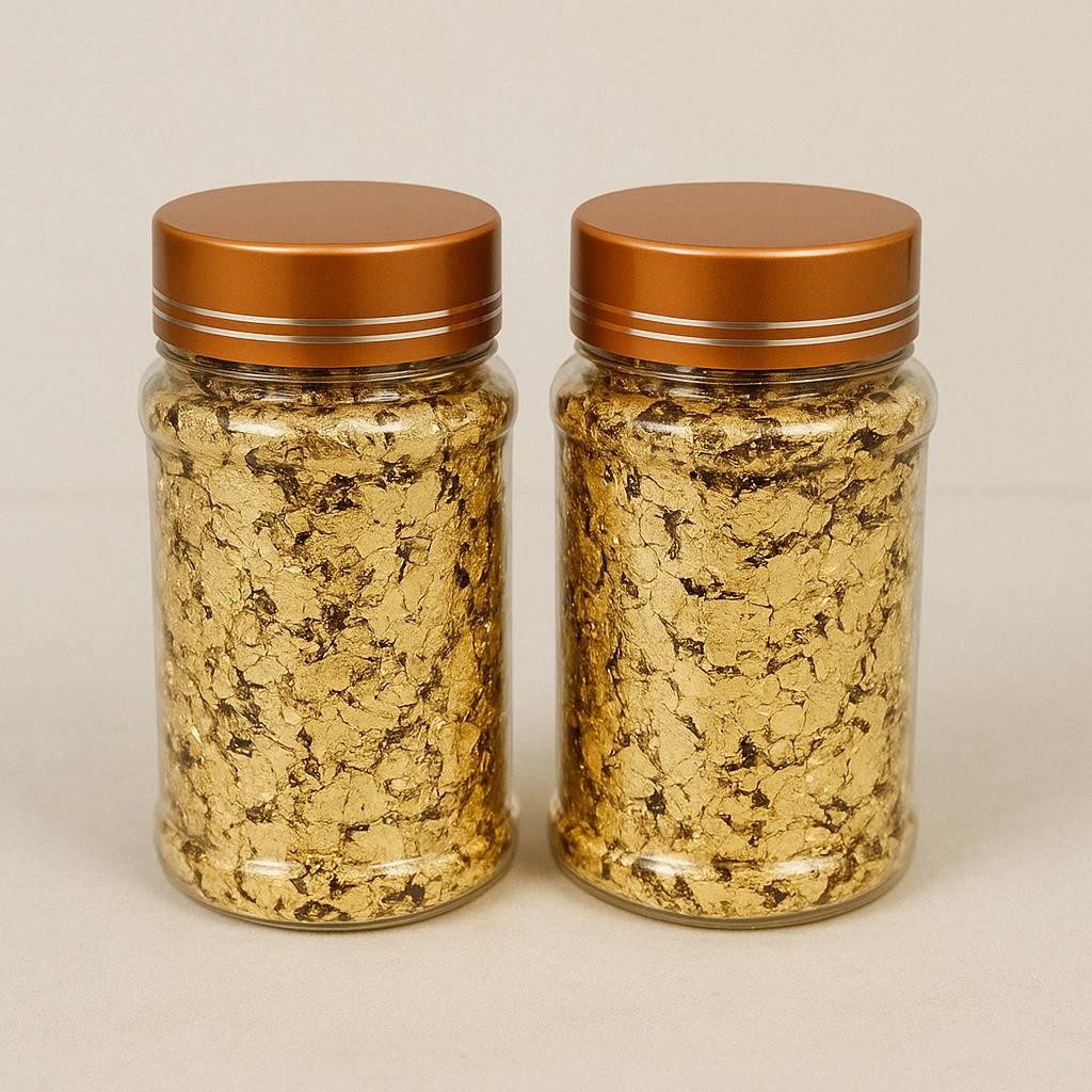 Поталь пластівці, в банці золото.