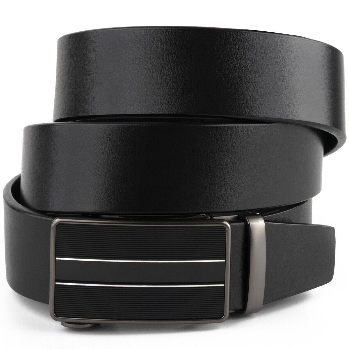 Ремінь чоловічий з автоматичною пряжкою і смужками Vintage 20330 Чорний, фото 1