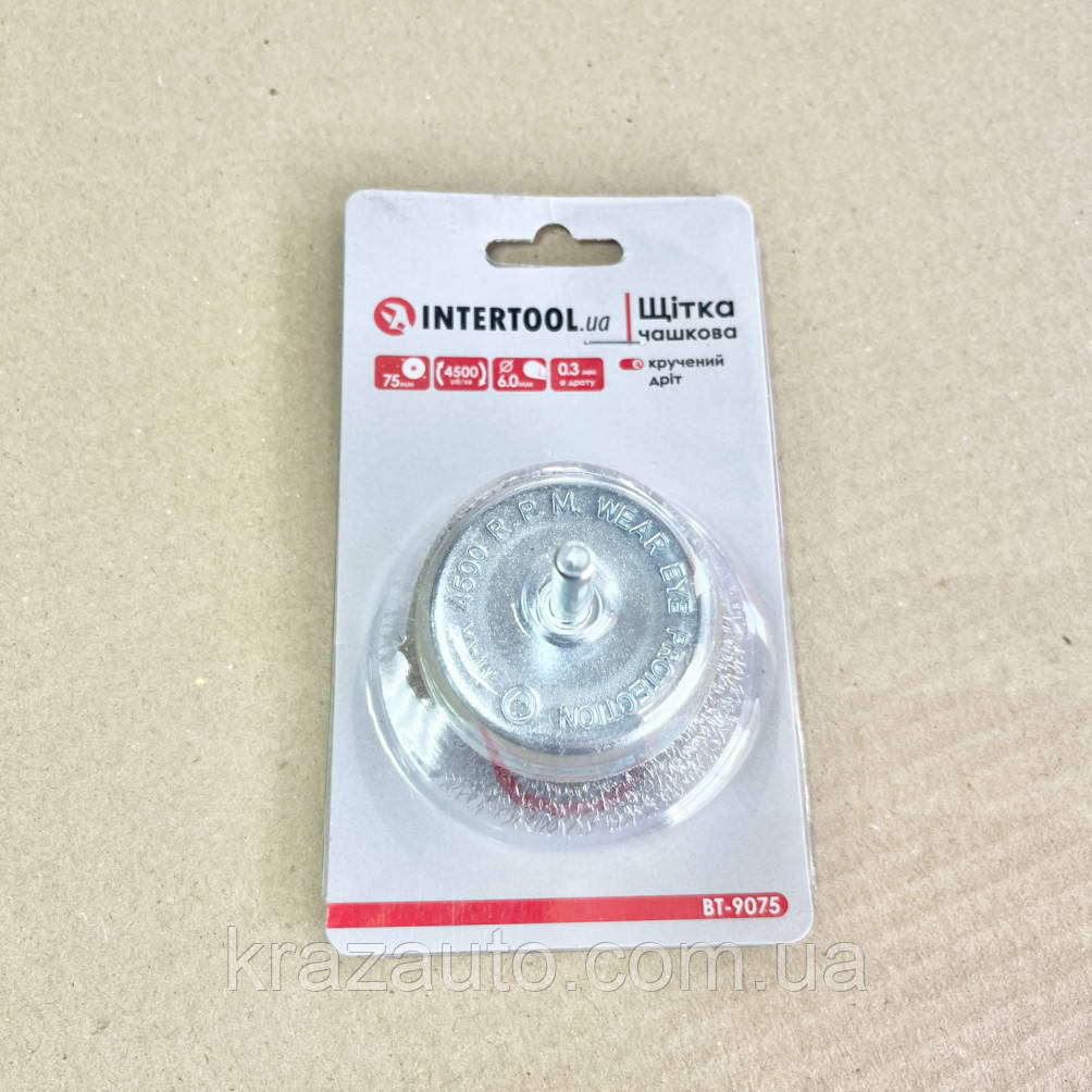 Щітка чашкова 75 мм для дриля, 1/4" (витий дріт) INTERTOOL BT-9075