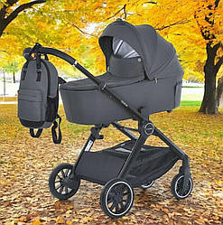 Коляска дитяча 2 в 1 люлька/прогулянковий блок, дощовик, москітна сітка, сумка, ME 1126 GENESIS Asphalt Gray