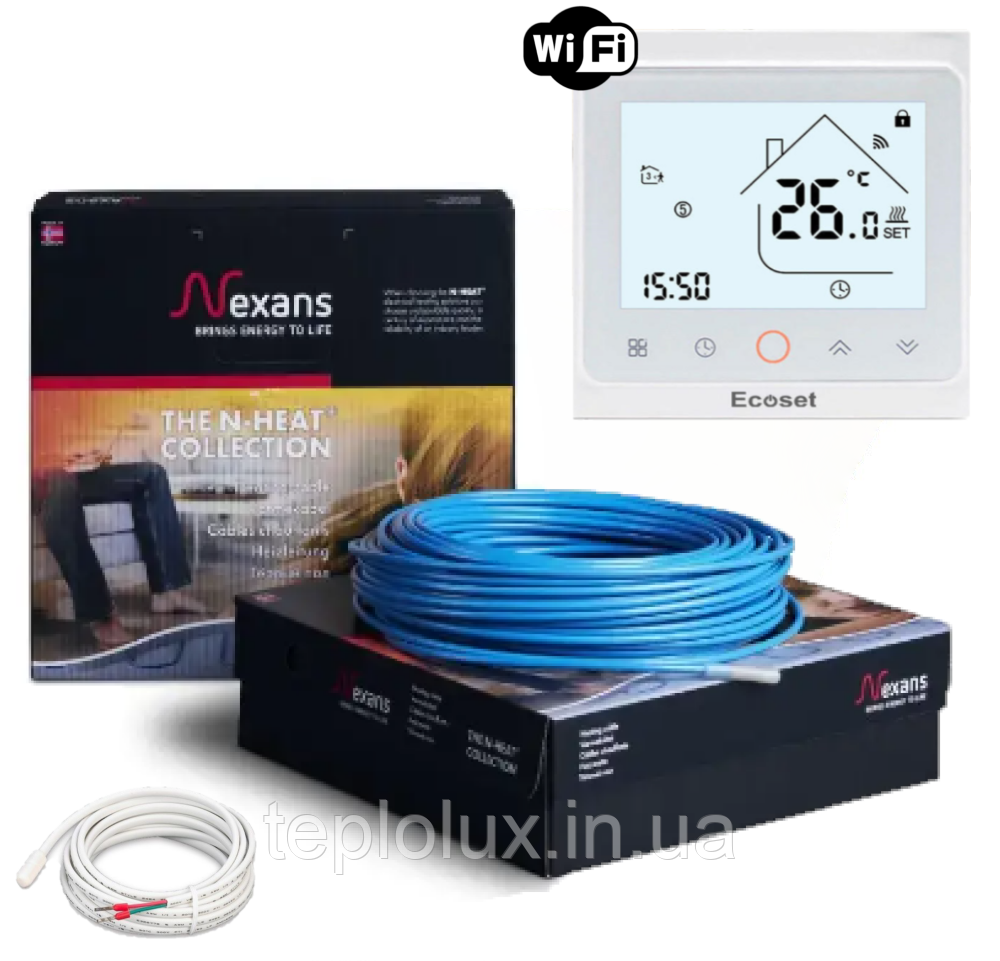 Двожильний нагрівальний кабель Nexans TXLP/2R 2100/17 (12,4-15,5 м2) з терморегулятором Ecoset PWT 002 Wi-Fi, фото 1