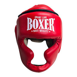 Шолом тренувальний з повним захистом BOXER NEW L шкіра червоний