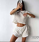 Жіночі бавовняні піжами №627 Бежевий з коричневими серцями, фото 6