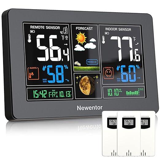 Newentor Бездротовий термометр для вулиці та приміщень Newentor Weather Station, цифровий термометр із кольоровим д