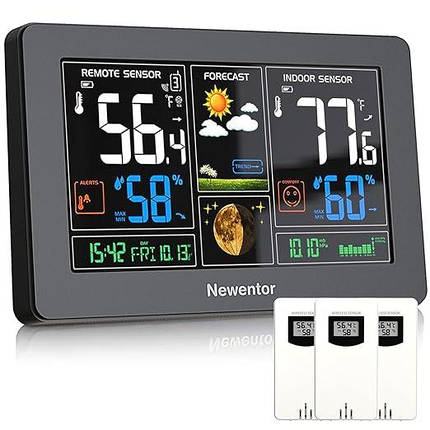 Newentor Бездротовий термометр для вулиці та приміщень Newentor Weather Station, цифровий термометр із кольоровим д, фото 1