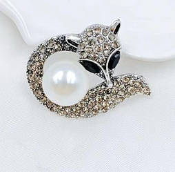 Ніжна броша квіти "Лис сірі стрази" 3*2.6см. для жінок, для костюма, броша шпилька на комірі