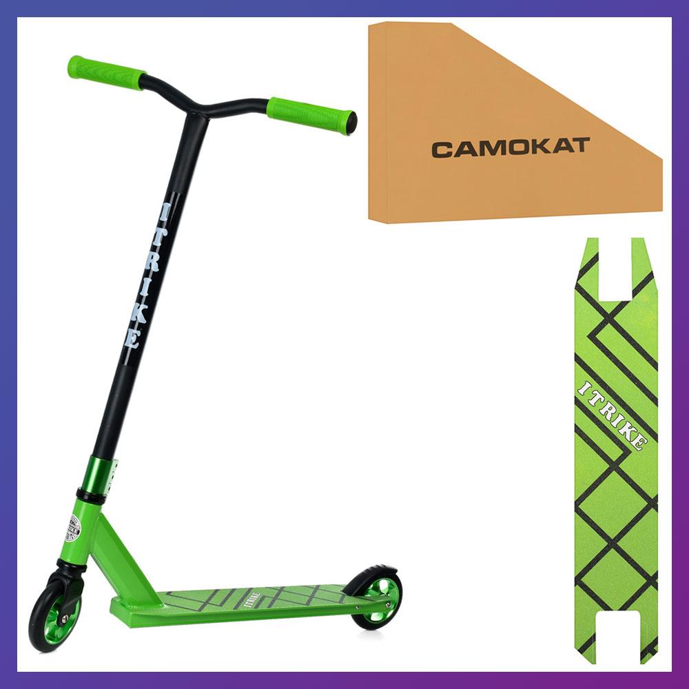 Самокат трюковий двоколісний для дітей від 5 років ITRIKE SR 2-066-6-GR Зелений, фото 1