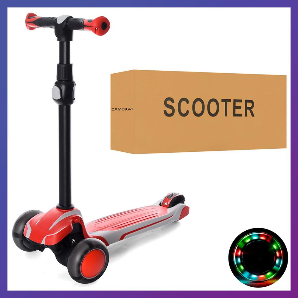 Дитячий міський самокат триколісний Scooter X1-RG з підсвіткою колеса Червоний із сірим