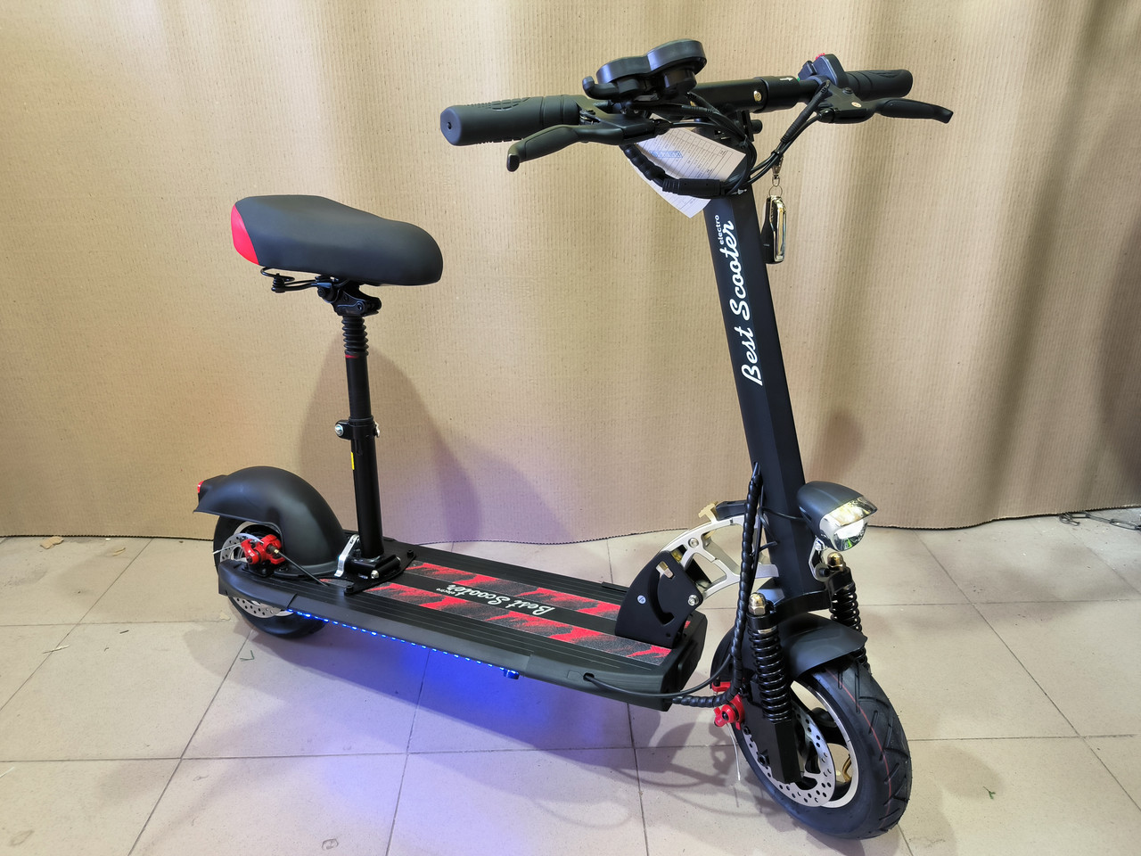 Електросамокат Best Scooter BS-90711 двигун 800W, акумулятор літієвий 48V15Ah, з сидінням, чорно-червоний
