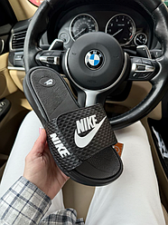 Чоловічі тапки Nike шльопанці Найк чорно білі сланці тапочки літні на липучці