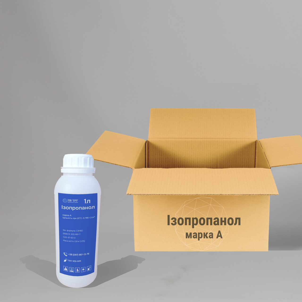 Ізопропанол (ІПС), ізопропіловий спирт марка А у флаконах 1л (у коробці 16 флаконів)