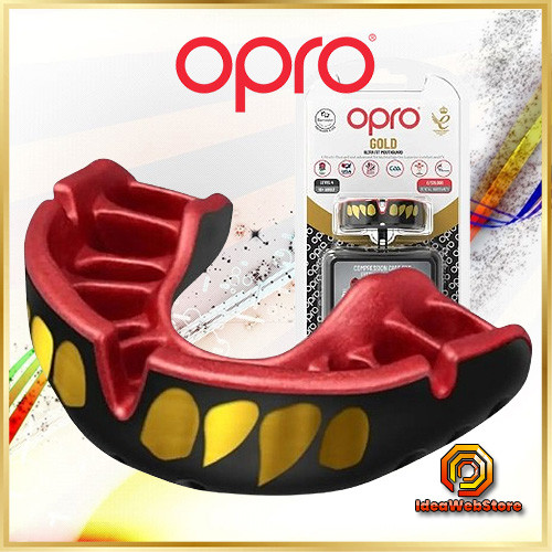 Капа для боксу ММА та єдиноборств OPRO Gold JAWS доросла з антимікробним футляром двошаровий захист