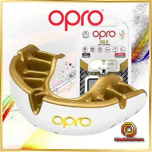 Капа для боксу ММА та єдиноборств OPRO Gold біла доросла з антимікробним футляром двошаровий захист