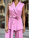 Костюм діловий жіночий ЖИЛЕТ-ПІДЖАК ТА БРЮКИ РОЖЕВИЙ 1610, фото 2
