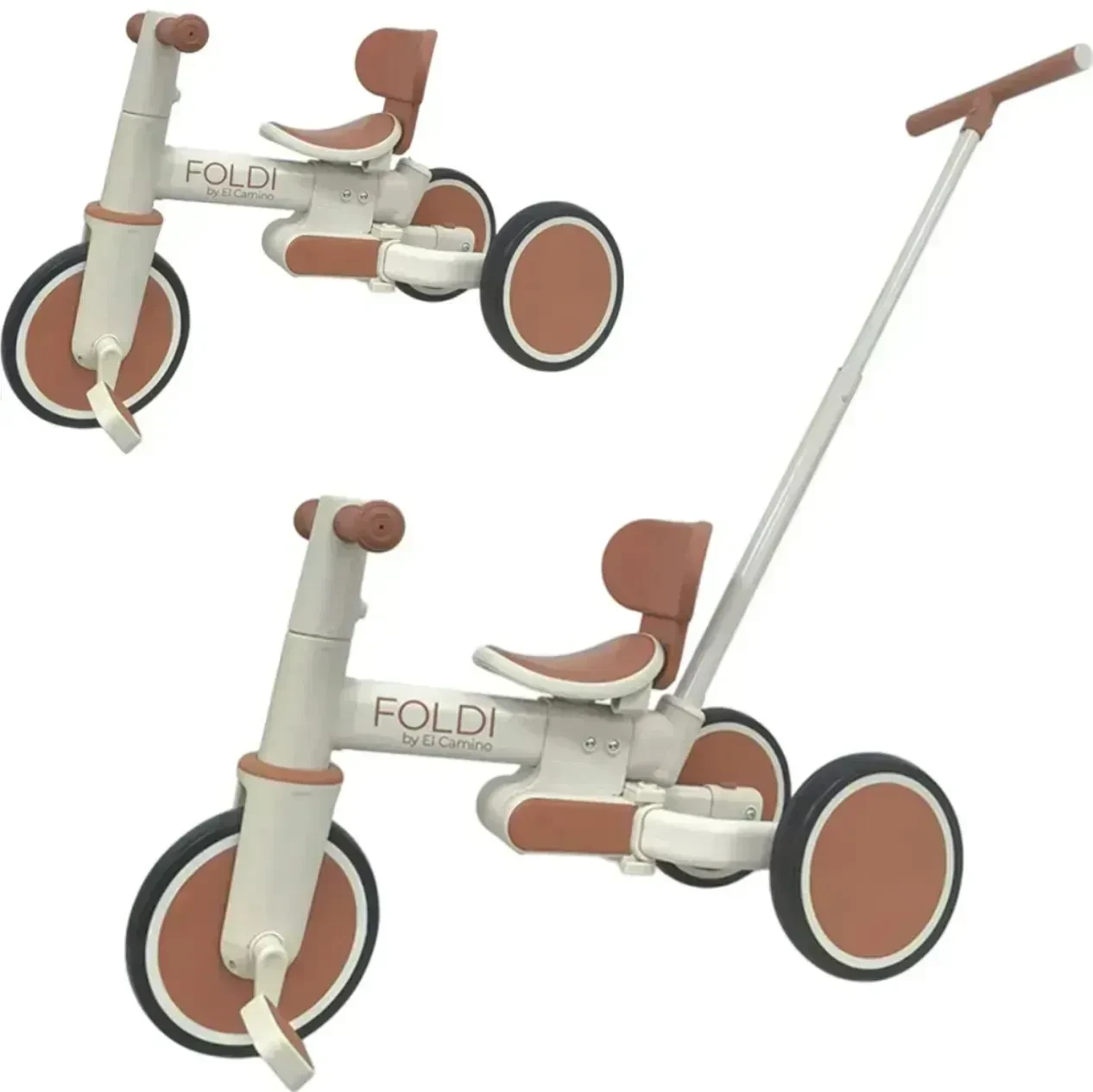 Велосипед триколісний дитячий El Camino Foldi ME 1202 Сinnamon Beige (ручка, EVA колеса, складаний)