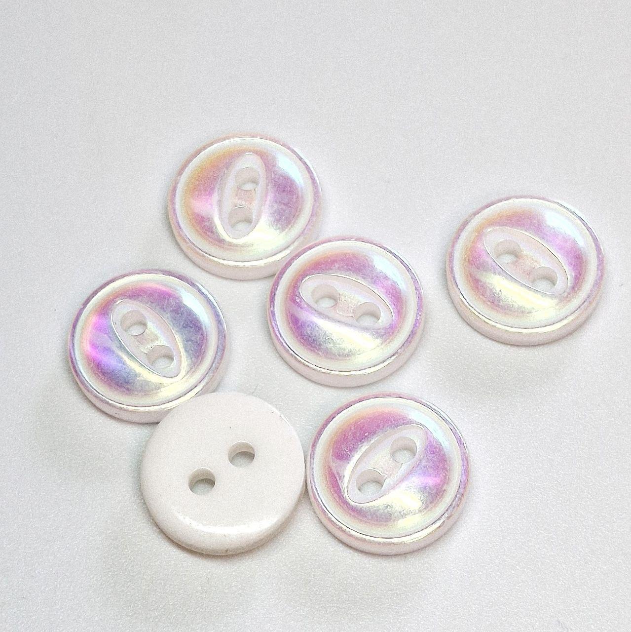 Гудзик круглий білий з перламутровим рожевим блиском прошивний12мм, фото 1