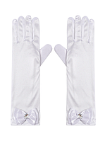 Рукавички для дівчинки, дитячі білі рукавички принцеси, атласні, 29 см — для свята, виступу, фотосесії