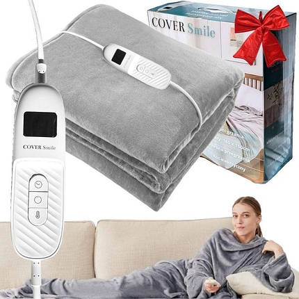 Електроковдра Велика Сіра 180x160см 160Вт Двостороння 9 Режимів Таймер РК Пульт Прати в Машині, фото 1