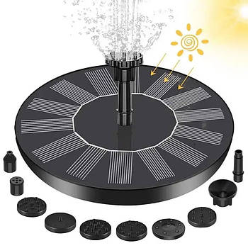 Фонтан насос із сонячною панеллю + 10 насадок, 13см / Міні фонтан садовий / Плаваючий фонтан для ставка