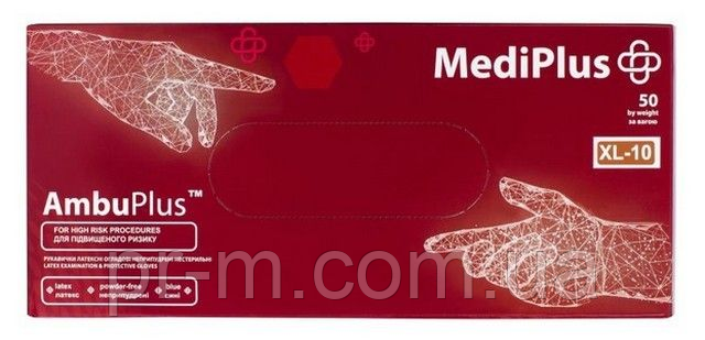Рукавиці AMBUPLUS сині латексні підвищеної міцності 50 шт (25пар), розмір XL-10