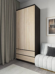 Шафа для одягу зі штангою та двома ящиками без ручок Венге+Дуб сонома