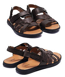 Чоловічі літні шкіряні сандалі Brown, чоловічі сандалі босоніжки, шльопанці коричневі. Чоловіче взуття