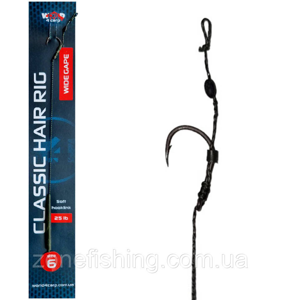 Готовий повідець W4C з волоссям CLASSIC hair rig, гачок WIDE GAPE No 6