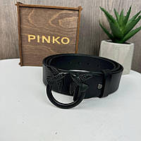 Шкіряний жіночий ремінь широкий з пташками, пояс натуральна шкіра Чорний