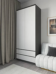 Шафа для одягу зі штангою та двома ящиками без ручок Антрацит+Білий