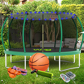 Батут WCG 366 см із внутрішньою захисною сіткою та LED підсвіткою 12FT + баскетбольний кошик + м'яч