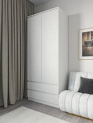 Шафа для одягу зі штангою та двома ящиками без ручок Білий