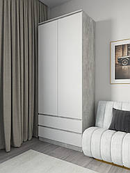 Шафа для одягу зі штангою та двома ящиками без ручок Бетон+Білий