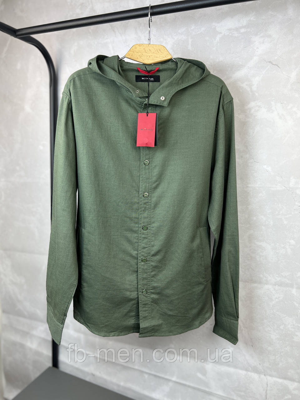 Сорочка з капюшоном Kiton зелена лляна