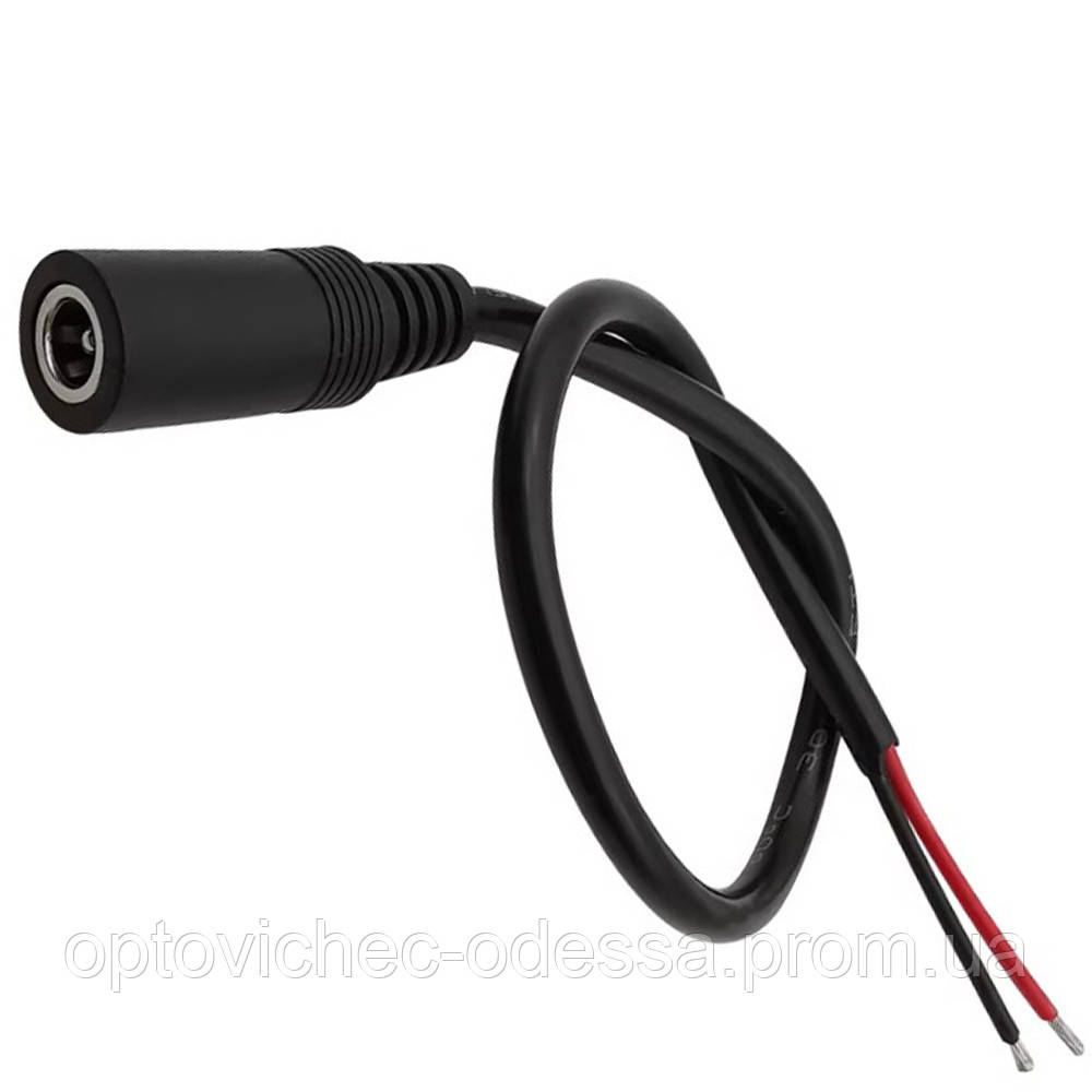 Роз'єм живлення DC 5,5 x 2,1 мм з кабелем 10 см для LED-стрічок та камер відеоспостереження  Чорний Хіт продажу!