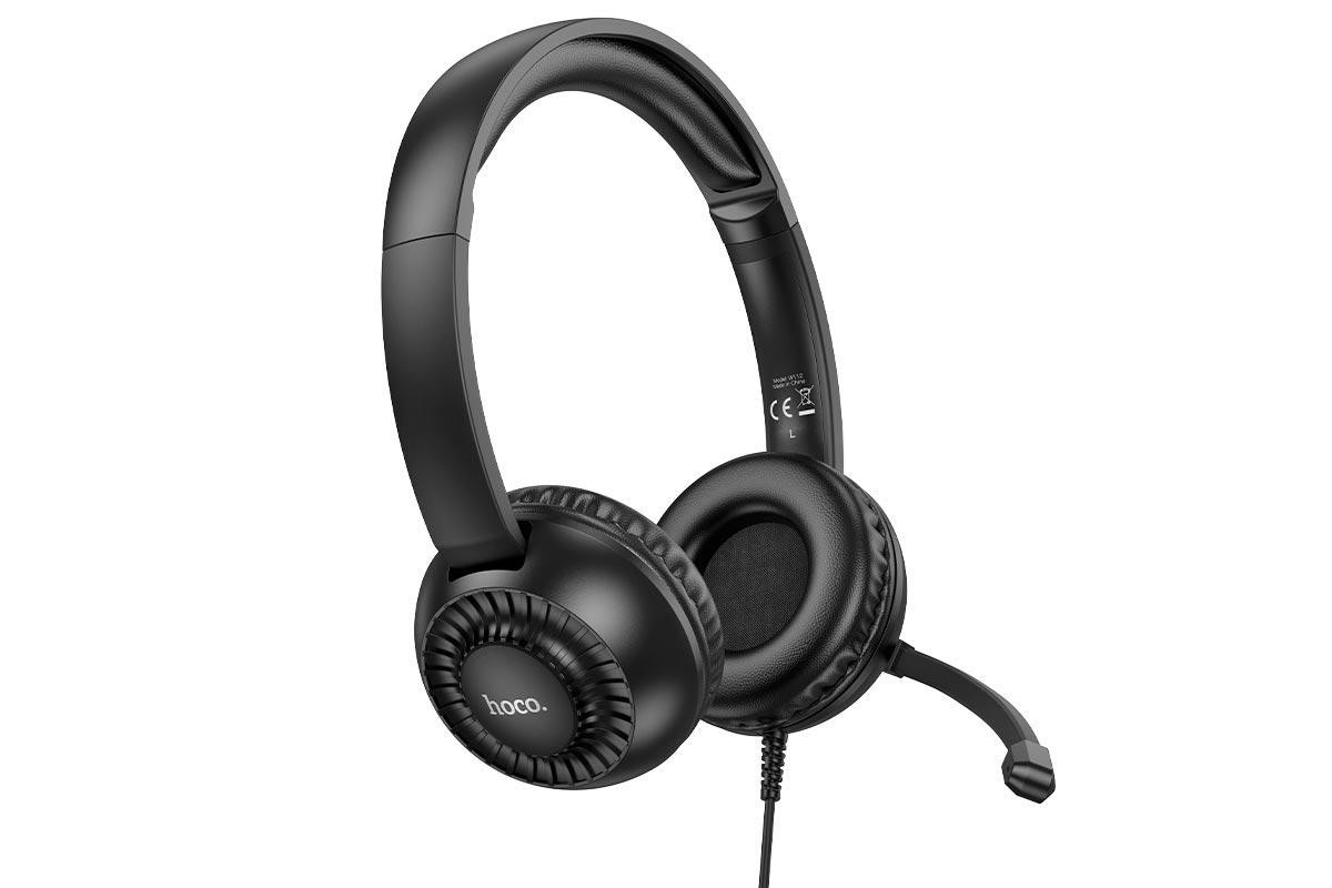 Навушники дротові з мікрофоном всеспрямованим HOCO W112 Pure Omnidirectional microphone чорні, фото 1