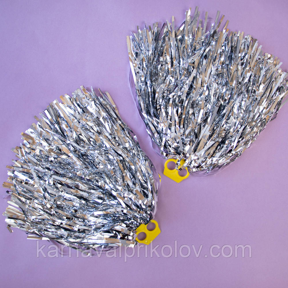 Помпони для черлідингу Струмені з кільцями для пальців уп. 2 шт Преміум (срібні)