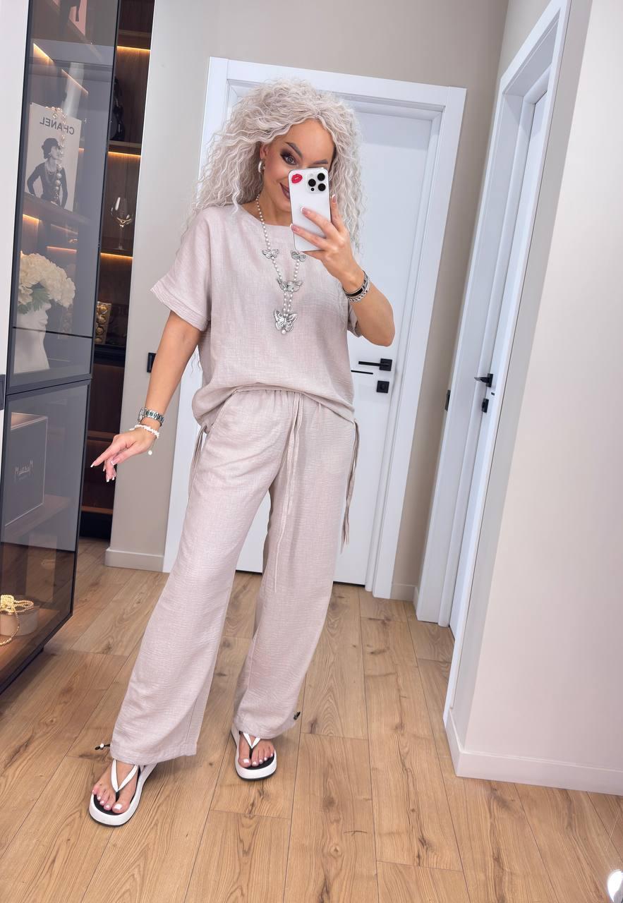 Стильний костюм — штани та футболка (Розмір XS-S(42-44), M-L (46-48), XL-XXL (50-52), 3XL-4XL), світло-бежевий