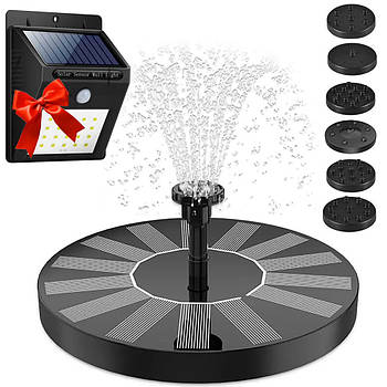 Садовий фонтан-насос з 10 насадками +Подарунок Вуличний ліхтар із сонячною панеллю 20LED / Міні насос для фонтану