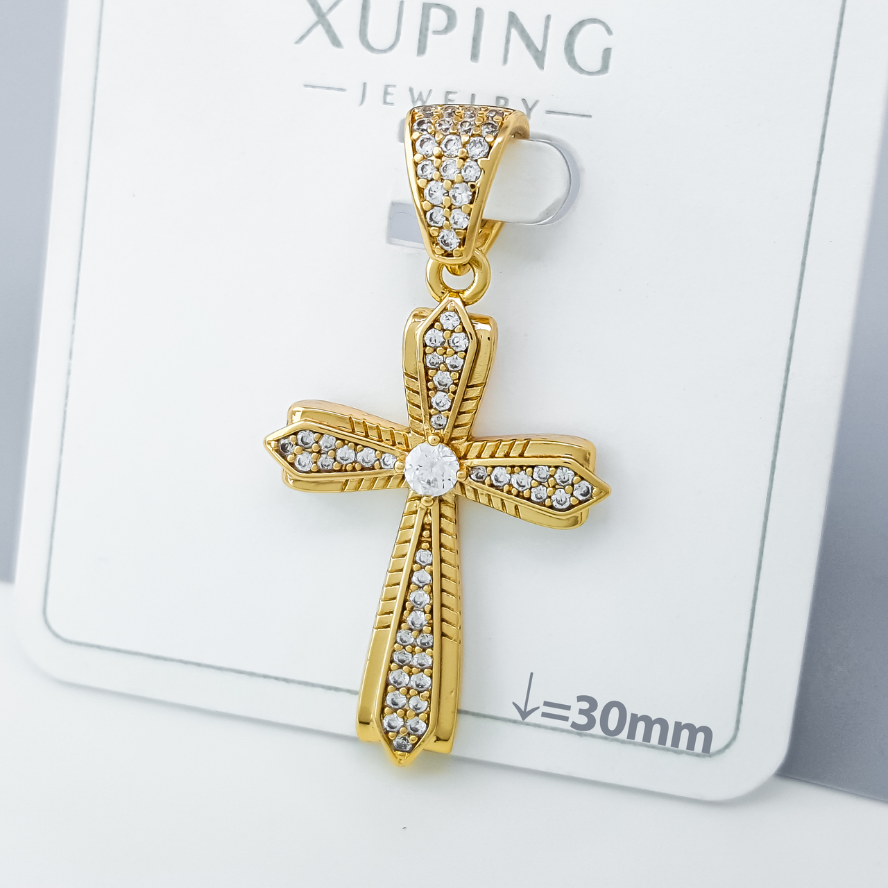Хрест "Класика" з розсипом каміння, медичне золото Xuping 18К