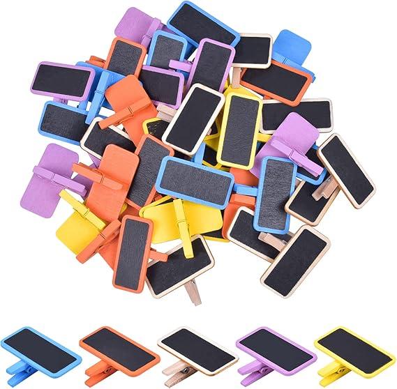 Дерев'яний цінник прищіпка, Чорна табличка-цінник для написання крейдою (1шт), Бейдж з дерева 50*25 мм (1011)