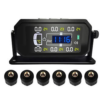 Система контролю тиску в шинах TPMS  для вантажівки автобуса бездротова 6 зовнішніх датчиків коліс тиск до 8 барів