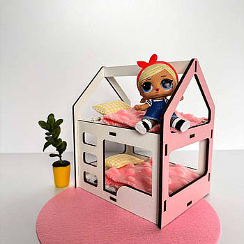 Двоярусне ліжечко будиночок для ляльок LOL і пупсів NestWood, рожеве