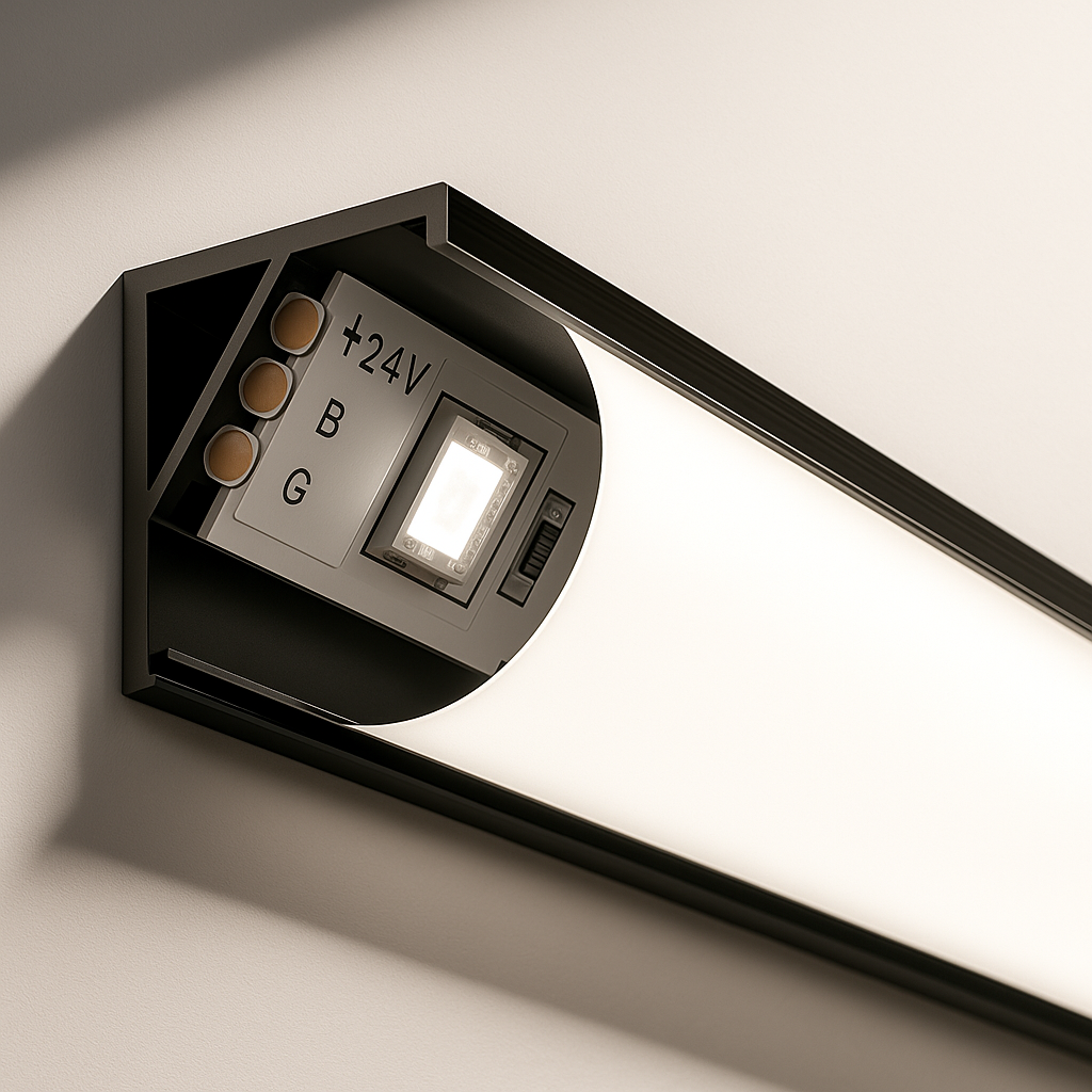 Чорний кутовий LED-профіль ЛПУ16 (16x16), з розсіювачем, фото 1