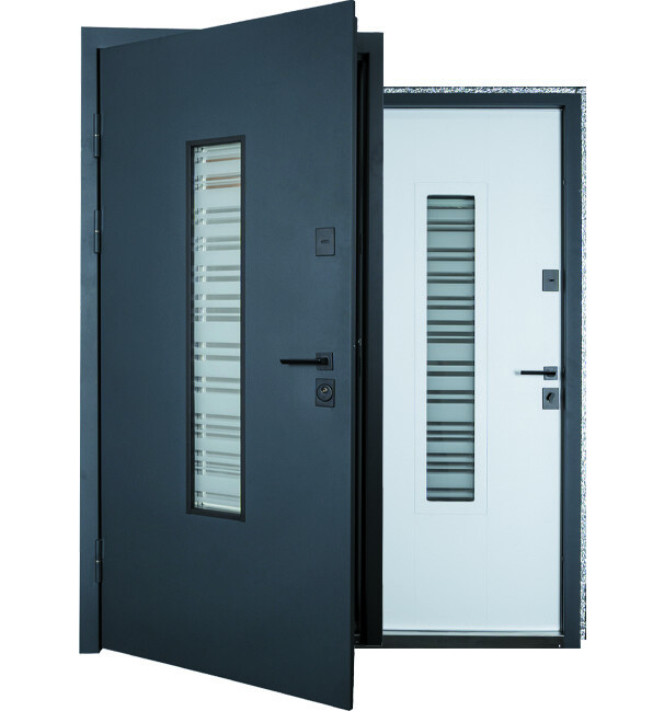Вхідні двері Abwehr Defender Matrix 555 RAL 7021Т+ Вуличний вологостійкий МДФ Білий 860*2050 мм