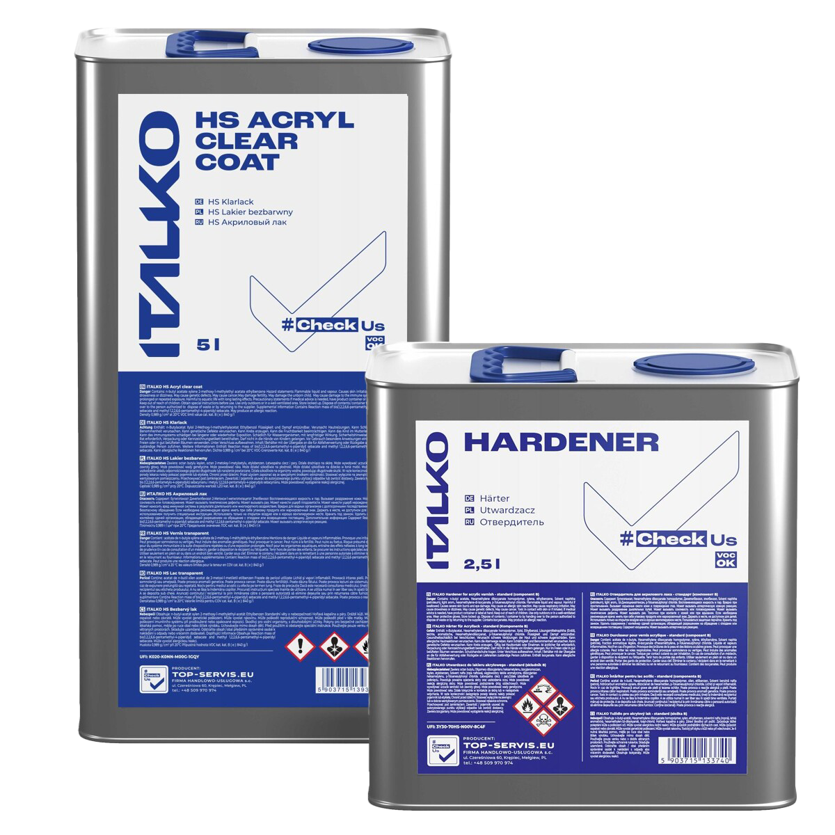 Акриловий лак Italko Acrylic Clearcoat HS 5 л (з затверджувачем 2.5 л), фото 1