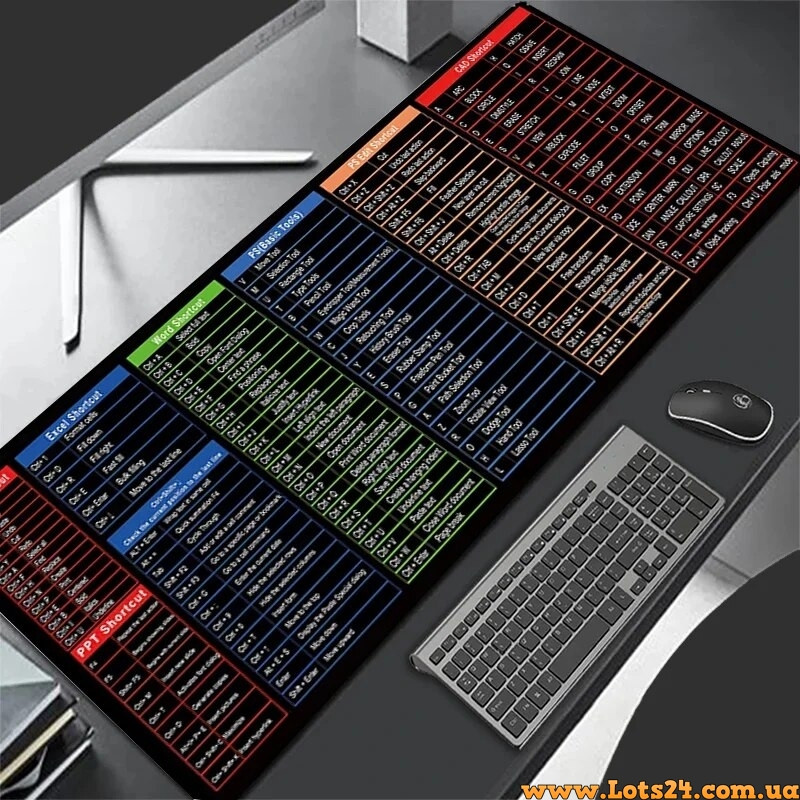 Килимок для миші мишки з підказками клавіш Excel Word PPT PS CAD Windows офісний з гарячими клавішами компактний з гумовою основою