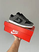Чоловічі кросівки Nike SB Dunk Low Dark Grey Black Кеди Найк Данк Лоу чорно сірі шкіра замша демісезон, фото 3