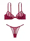 Комплект білизни зі стразами Victoria's Secret Unlined Lace Shine Strap, Бордовий, фото 2